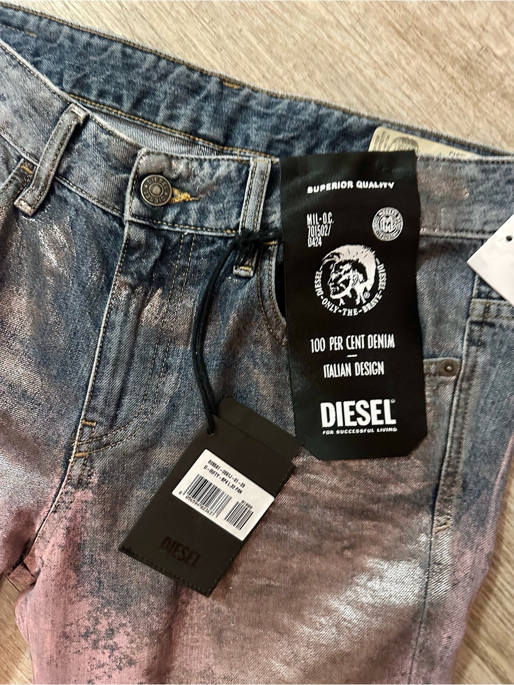 DIESEL Women's jeans pink silver metallic 28